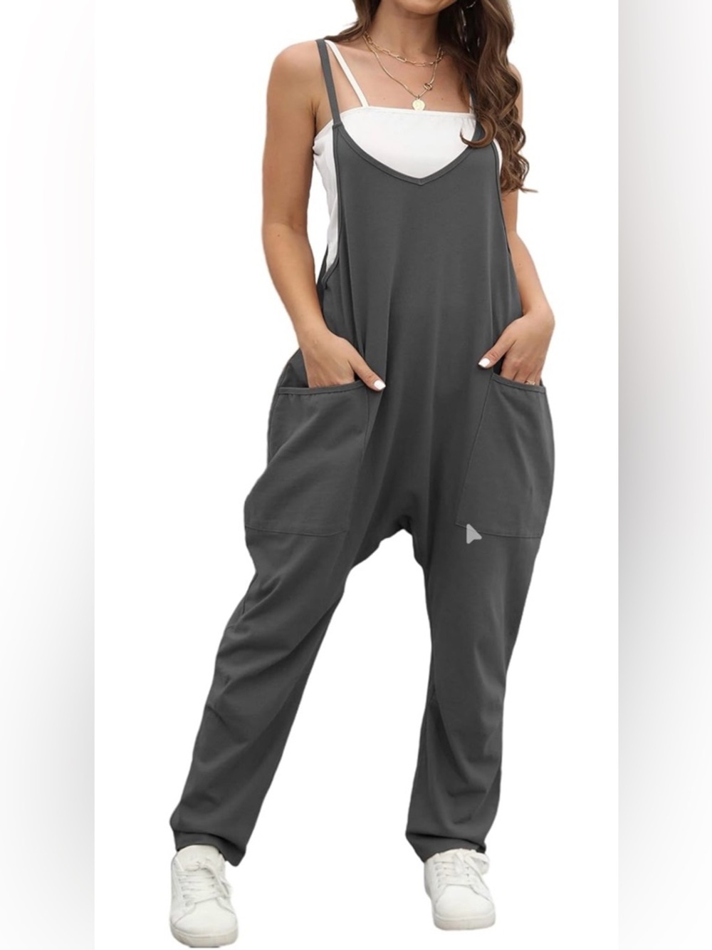 NWOT- OUFEIYA Womens Casual Sleeveless Adjustable Strap Loose Solid Jumpsuit